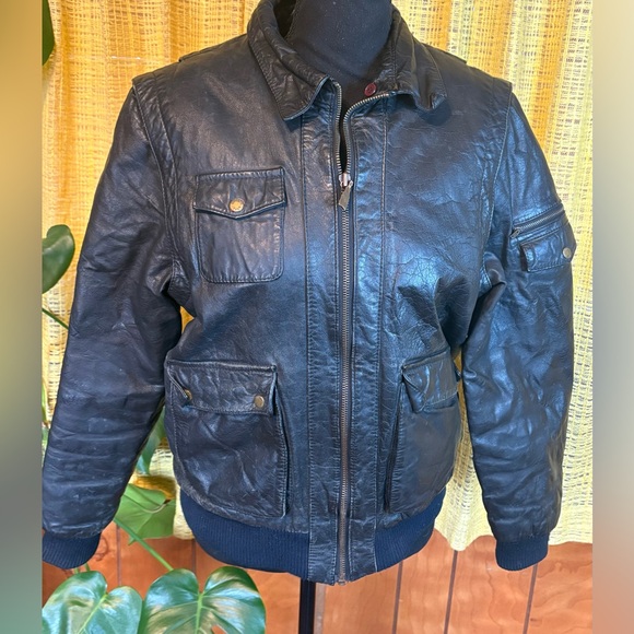 Vintage 80's Leather Bomber Jacket Small Moto Motorcycle